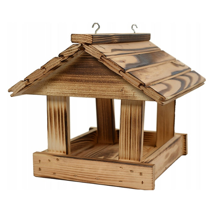 Comedero para pájaros Woodok, madera de abeto, cocido, ganchos resistentes + alpiste 1kg