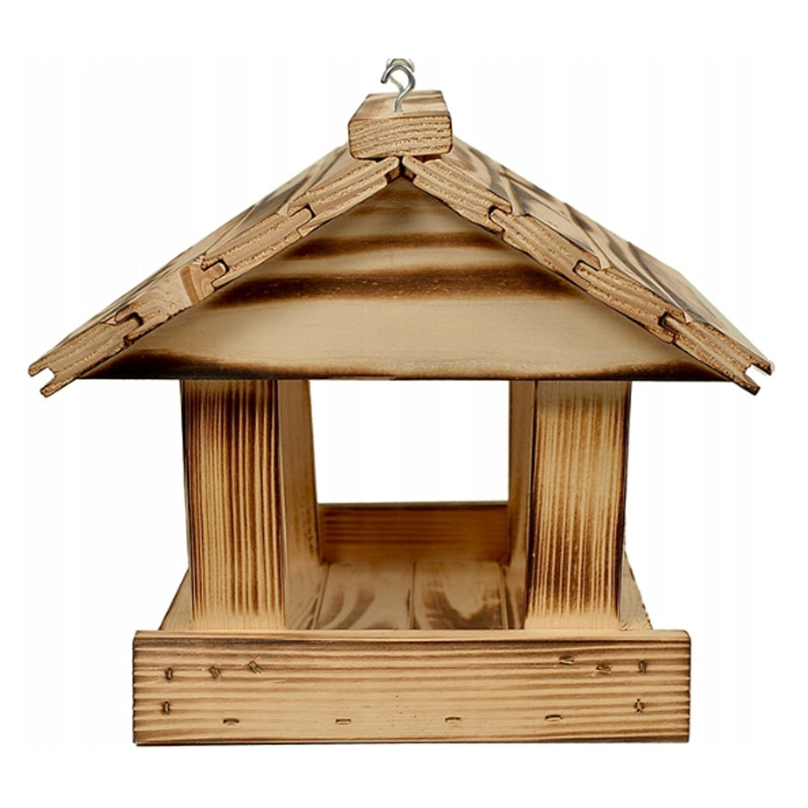 Comedero para pájaros Woodok, madera de abeto, cocido, ganchos resistentes + alpiste 1kg
