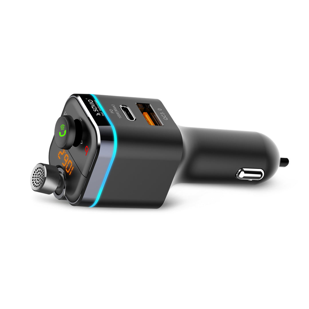 Transmisor para coche Savio MP3, Bluetooth 5.0, función de carga, negro, SAVFMTRANSTR-12