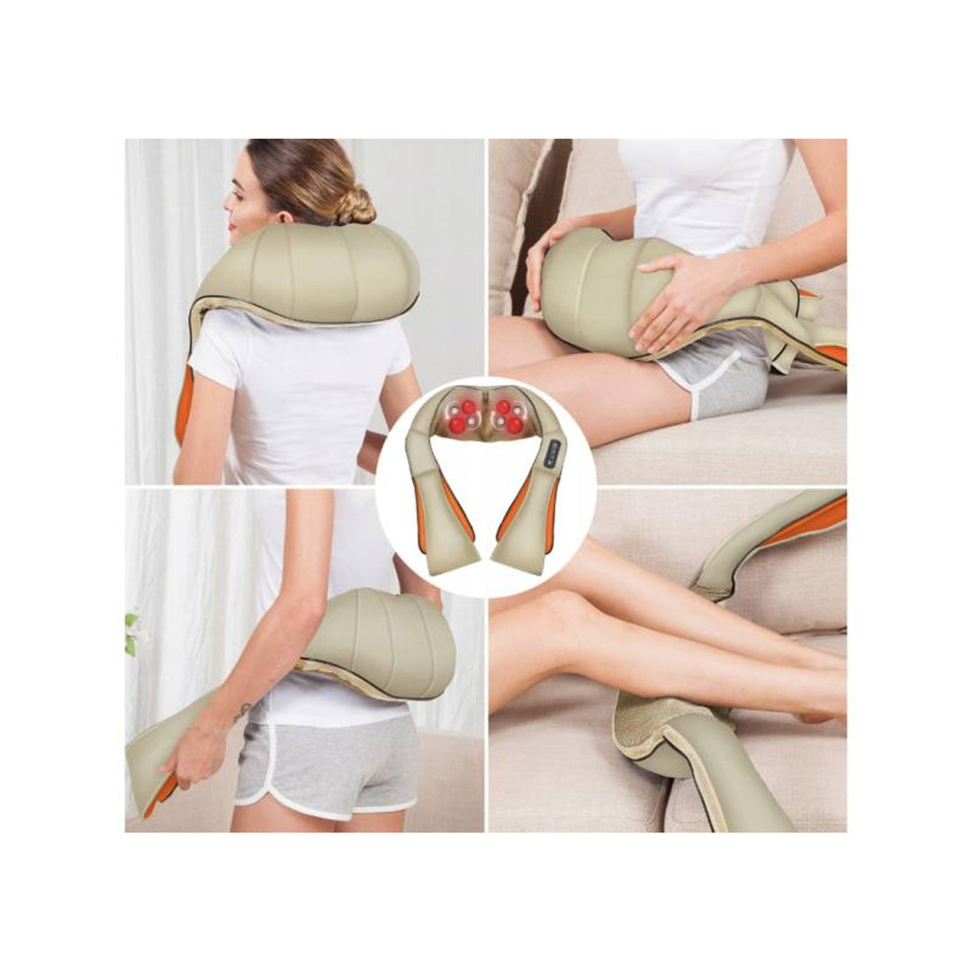 Masajeador de hombros LTC Shiatsu 6D, 3 velocidades, 5V, 24W, Función de calentamiento, Retroiluminación LED, Correas antideslizantes