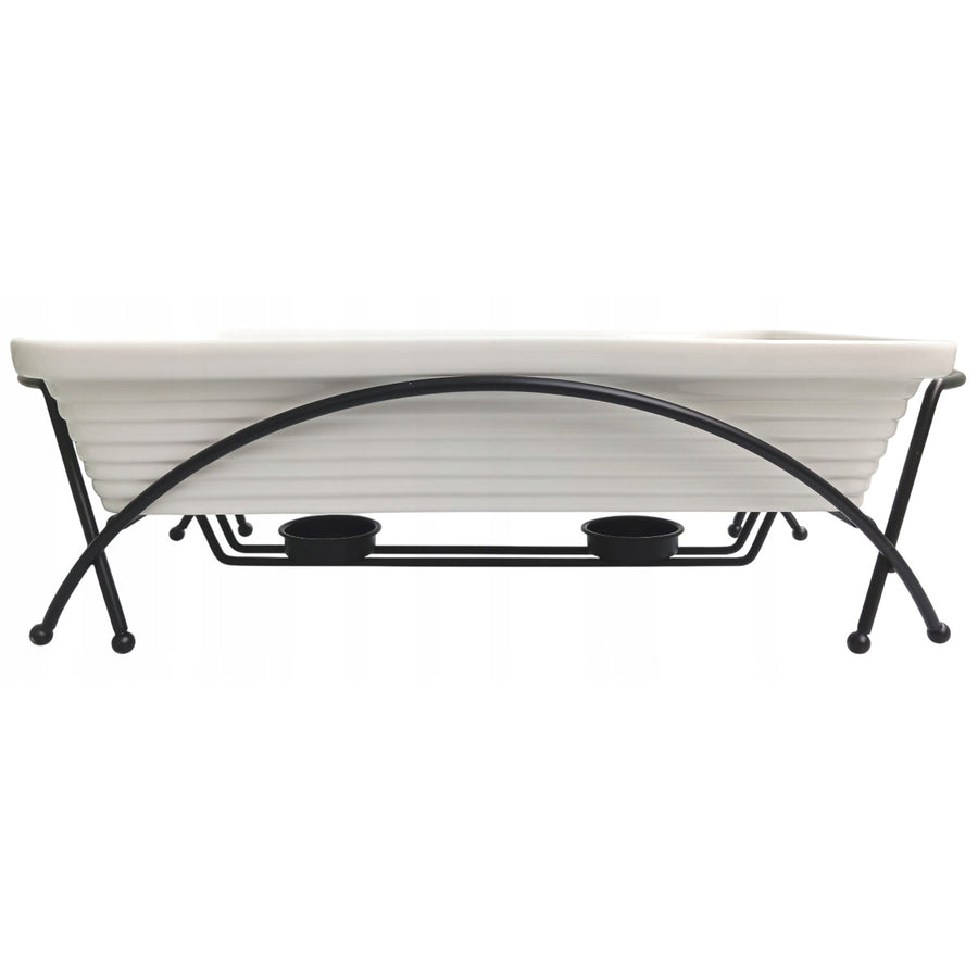 Calientaplatos de cerámica Maestro, rectangular, blanco, capacidad 1,7L, puede usarse en el horno, rejilla y tapa con asa incluidas, MR-11362-73