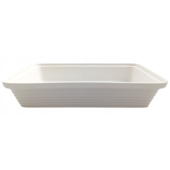Calientaplatos de cerámica Maestro, rectangular, blanco, capacidad 2,4L, puede utilizarse en el horno, rejilla y tapa con asa incluidas, MR-11562-73