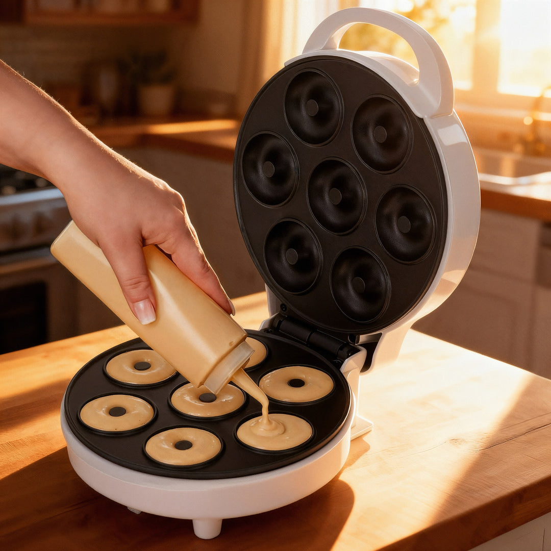 Roscadora Adler, para 7 rosquillas, revestimiento antiadherente, blanca, 1500W, AD 3075