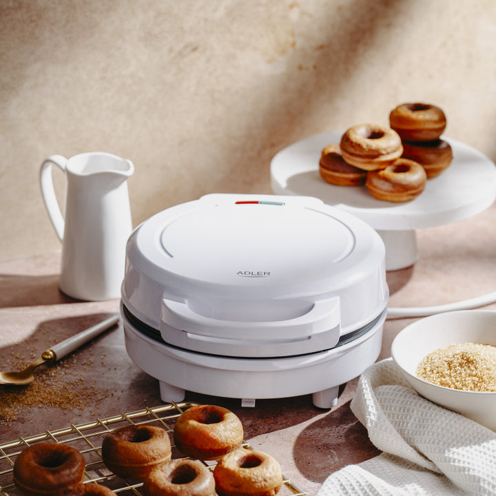 Roscadora Adler, para 7 rosquillas, revestimiento antiadherente, blanca, 1500W, AD 3075