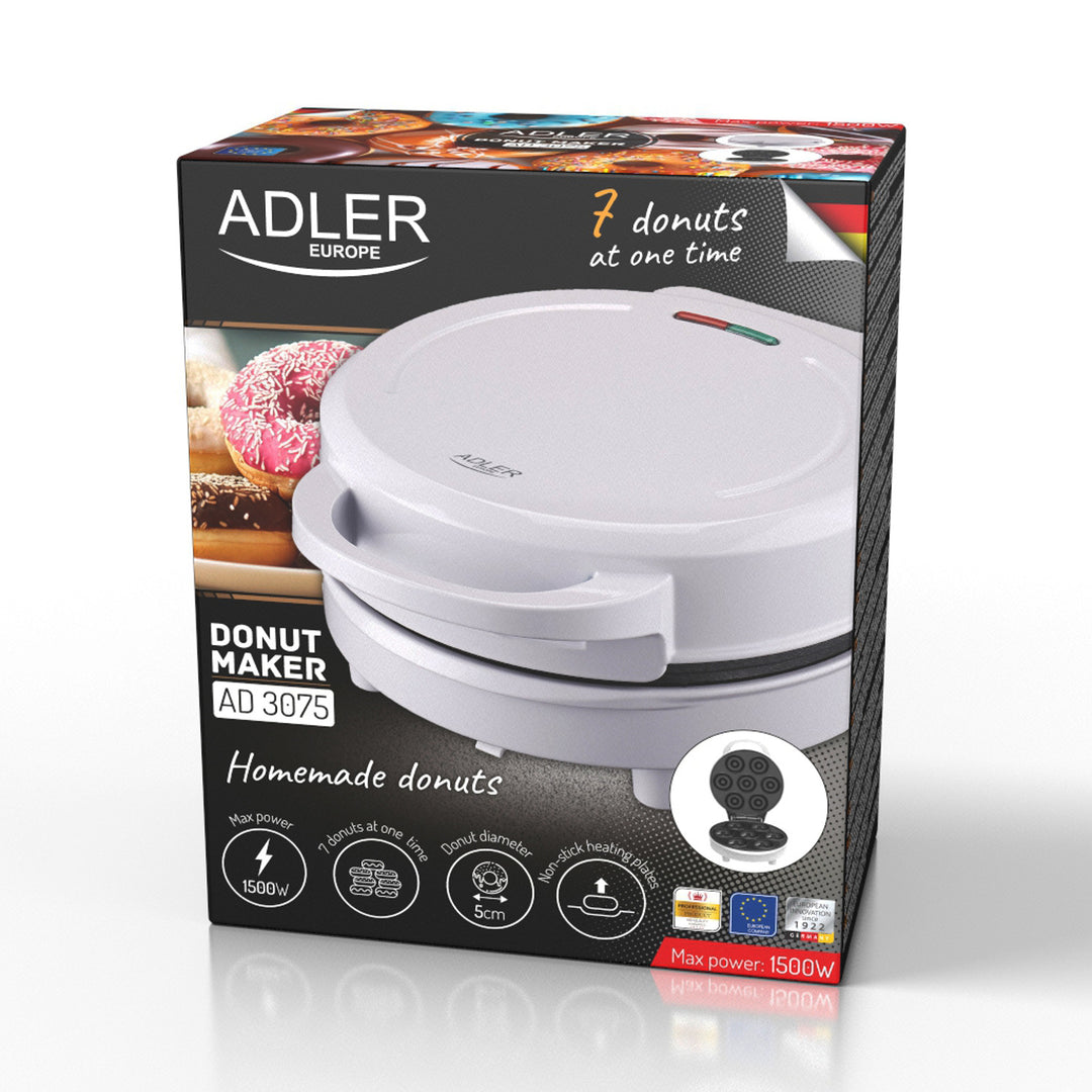 Roscadora Adler, para 7 rosquillas, revestimiento antiadherente, blanca, 1500W, AD 3075