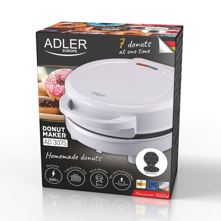 Roscadora Adler, para 7 rosquillas, revestimiento antiadherente, blanca, 1500W, AD 3075