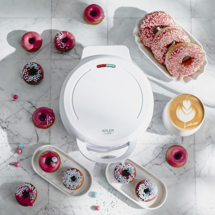 Roscadora Adler, para 7 rosquillas, revestimiento antiadherente, blanca, 1500W, AD 3075