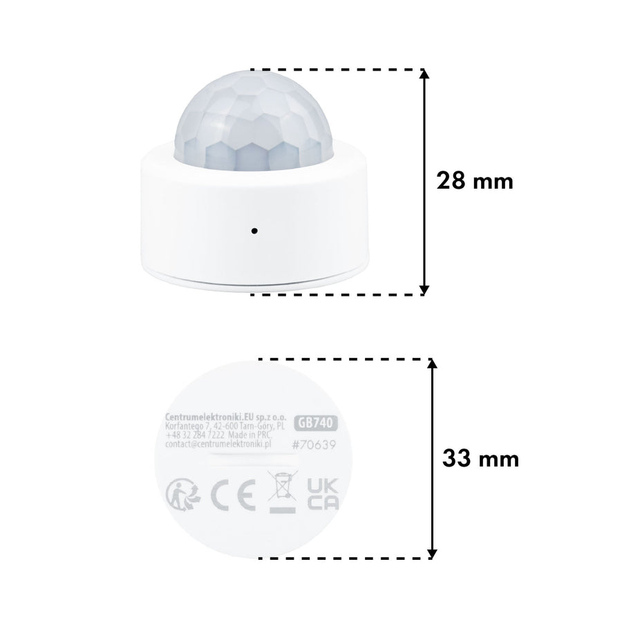 Sensor de movimiento inalámbrico Zigbee Tuya GreenBlue, Android/iOS, CR2450 DC 3,0 V, ángulo de detección de 120° / hasta 8 m, GB740