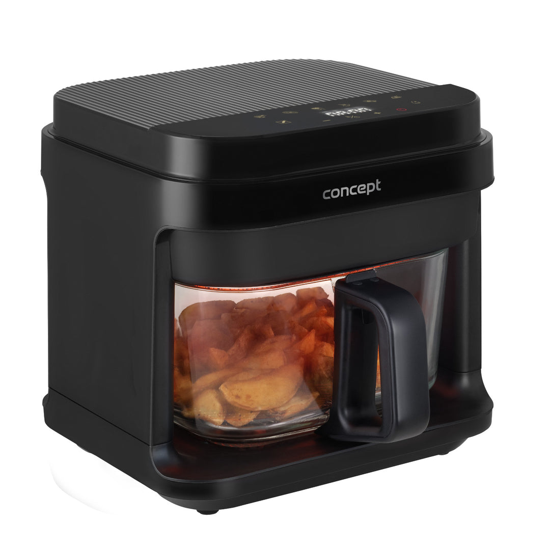 Freidora sin aceite Concept Glass&Fast, capacidad 5,5 l, 7 programas, pantalla LED táctil, modo de fritura saludable, recipiente de cristal, FR5500