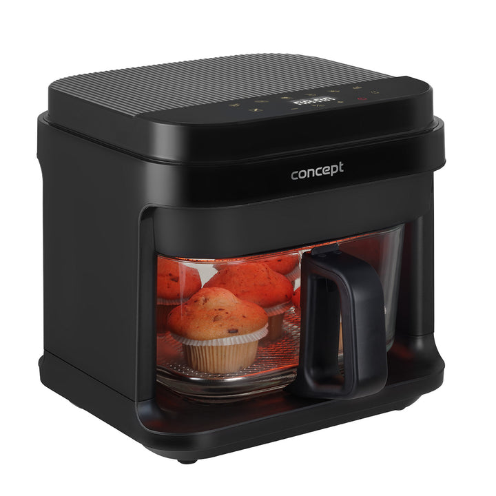 Freidora sin aceite Concept Glass&Fast, capacidad 5,5 l, 7 programas, pantalla LED táctil, modo de fritura saludable, recipiente de cristal, FR5500