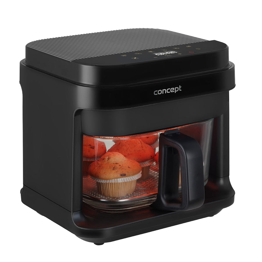 Freidora sin aceite Concept Glass&Fast, capacidad 5,5 l, 7 programas, pantalla LED táctil, modo de fritura saludable, recipiente de cristal, FR5500
