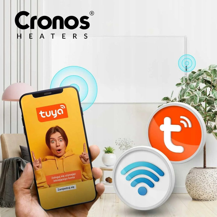 Radiador infrarrojo Cronos, 800 W, ideal para personas alérgicas, superficie mate, ultrafino, termostato integrado y control remoto por teléfono o mando a distancia, Carbon P800 TWP