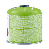 Cartucho de gas de 500 g GreenBlue. Certificado: Pi 0437, conforme a la norma EN 417, butano-propano, rango de temperatura de -10 °C a +40 °C, válvula roscada de 7/16'' GB499