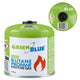 Cartucho de gas de 500 g GreenBlue. Certificado: Pi 0437, conforme a la norma EN 417, butano-propano, rango de temperatura de -10 °C a +40 °C, válvula roscada de 7/16'' GB499