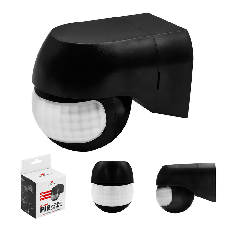 Sensor de movimiento PIR 12-24 V de Maclean, por infrarrojos, IP44, negro, alcance de 12 m, carga máxima de 60/120 W, MCE623 B
