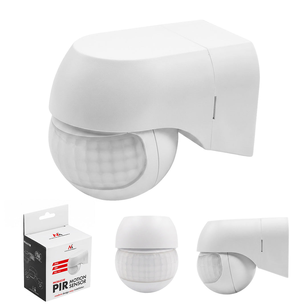 Sensor de movimiento PIR Maclean de 12-24 V, por infrarrojos, IP44, blanco, alcance de 12 m, carga máxima de 60/120 W, MCE623 W