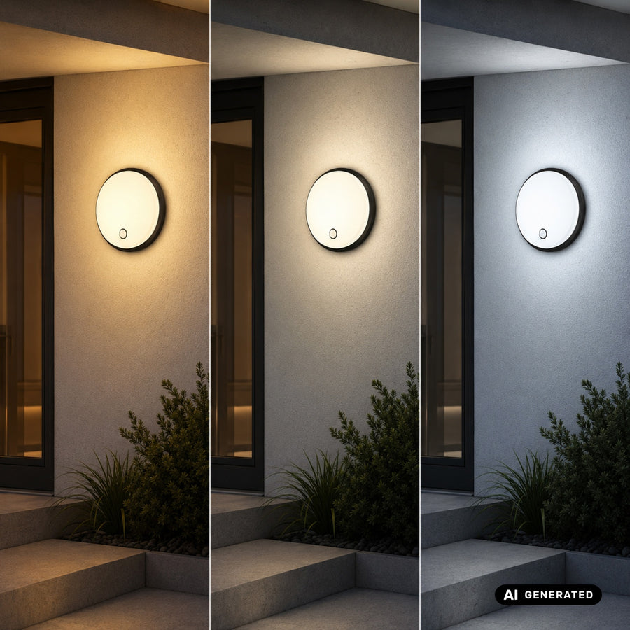 Lámpara LED con sensor de movimiento Maclean, sensor PIR, negra, 10 W/15 W/18 W, IP65, posibilidad de cambiar la temperatura de color a 3000/4000/6000 K, MCE535 B
