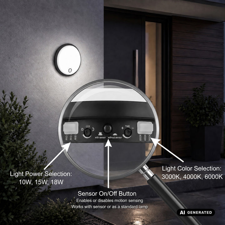 Lámpara LED con sensor de movimiento Maclean, sensor PIR, negra, 10 W/15 W/18 W, IP65, posibilidad de cambiar la temperatura de color a 3000/4000/6000 K, MCE535 B