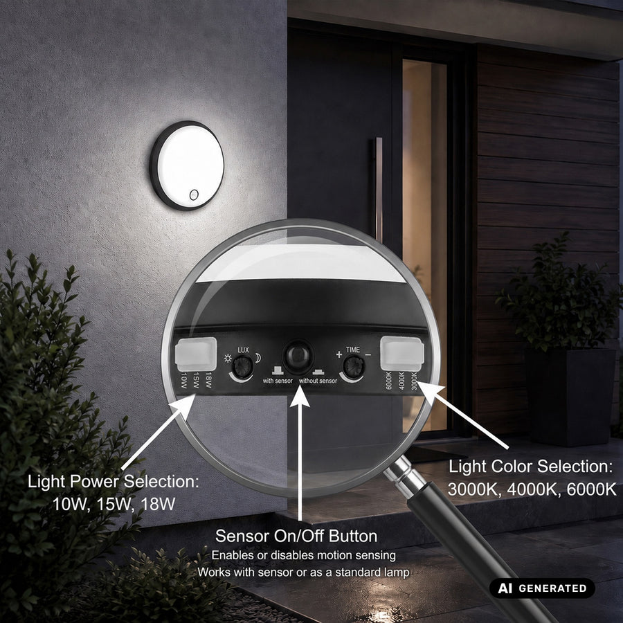 Lámpara LED con sensor de movimiento Maclean, sensor PIR, negra, 10 W/15 W/18 W, IP65, posibilidad de cambiar la temperatura de color a 3000/4000/6000 K, MCE535 B