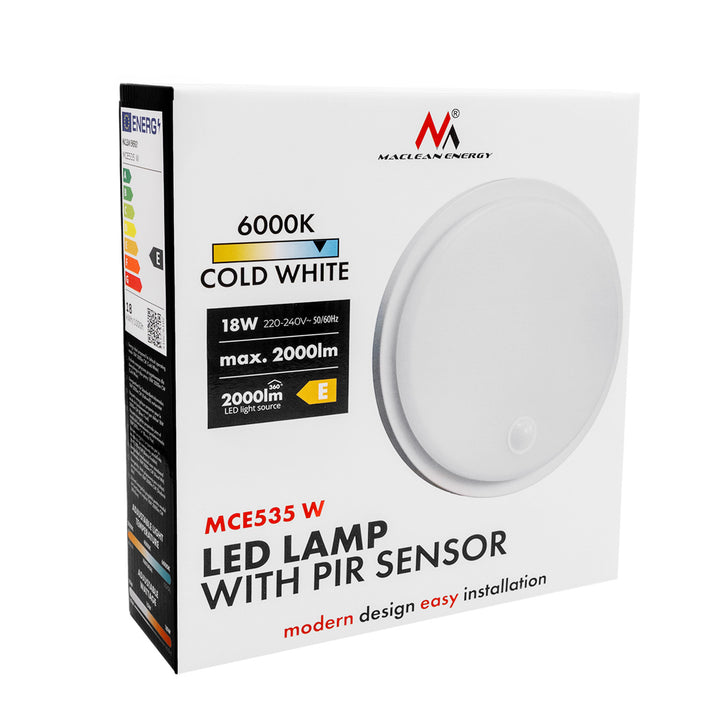 Lámpara LED con sensor de movimiento Maclean, sensor PIR, blanca, 10 W/15/18 W, IP65, posibilidad de cambiar la temperatura de color a 3000/4000/6000 K, MCE535 W