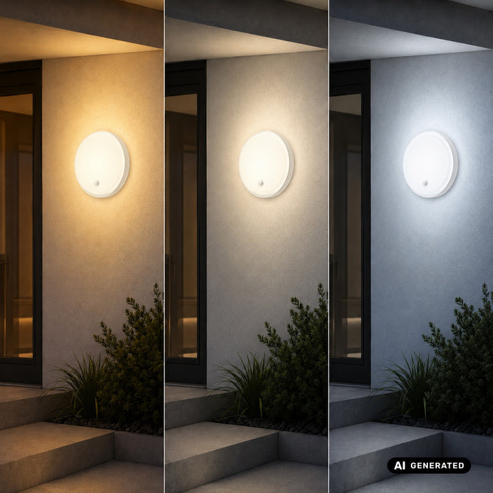 Lámpara LED con sensor de movimiento Maclean, sensor PIR, blanca, 10 W/15/18 W, IP65, posibilidad de cambiar la temperatura de color a 3000/4000/6000 K, MCE535 W