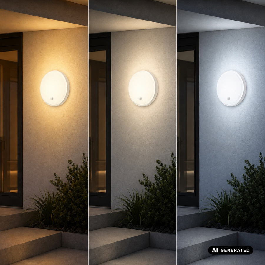 Lámpara LED con sensor de movimiento Maclean, sensor PIR, blanca, 10 W/15/18 W, IP65, posibilidad de cambiar la temperatura de color a 3000/4000/6000 K, MCE535 W