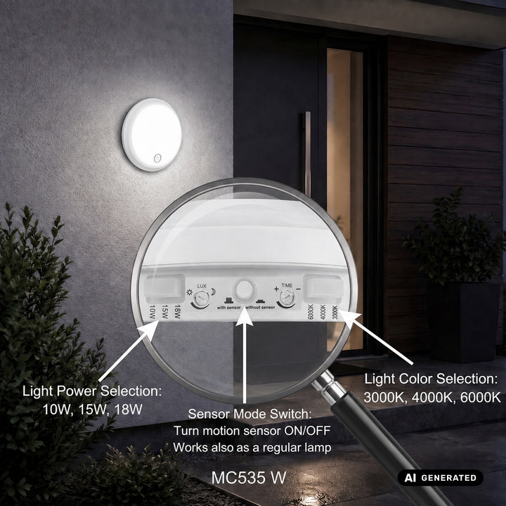 Lámpara LED con sensor de movimiento Maclean, sensor PIR, blanca, 10 W/15/18 W, IP65, posibilidad de cambiar la temperatura de color a 3000/4000/6000 K, MCE535 W