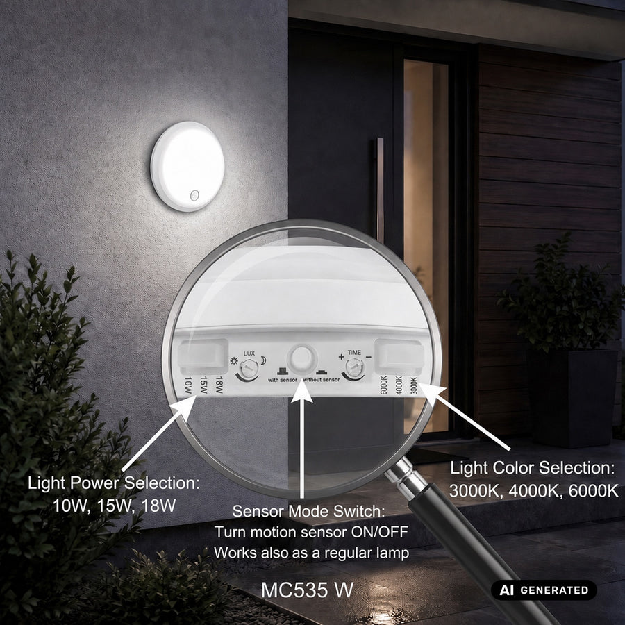 Lámpara LED con sensor de movimiento Maclean, sensor PIR, blanca, 10 W/15/18 W, IP65, posibilidad de cambiar la temperatura de color a 3000/4000/6000 K, MCE535 W