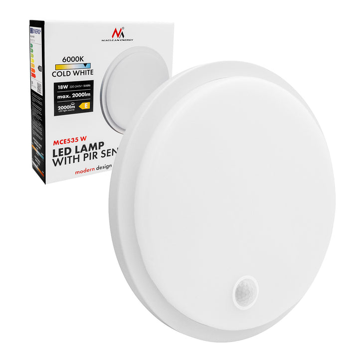 Lámpara LED con sensor de movimiento Maclean, sensor PIR, blanca, 10 W/15/18 W, IP65, posibilidad de cambiar la temperatura de color a 3000/4000/6000 K, MCE535 W