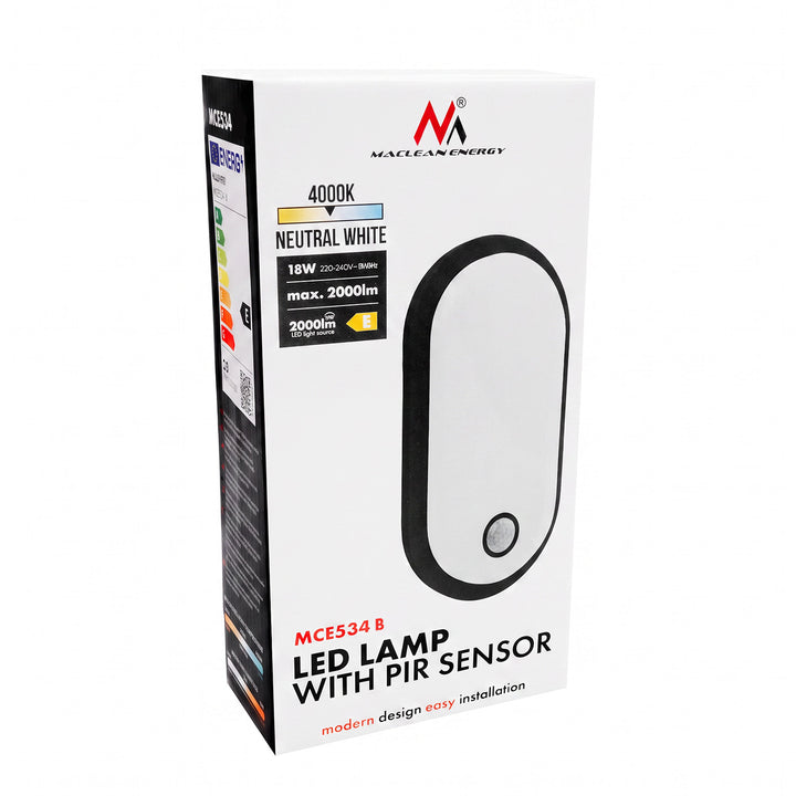 Lámpara LED con sensor de movimiento Maclean, sensor PIR, negra, 10 W/15 W/18 W, IP65, posibilidad de cambiar la temperatura de color a 3000/4000/6000 K, MCE534 B