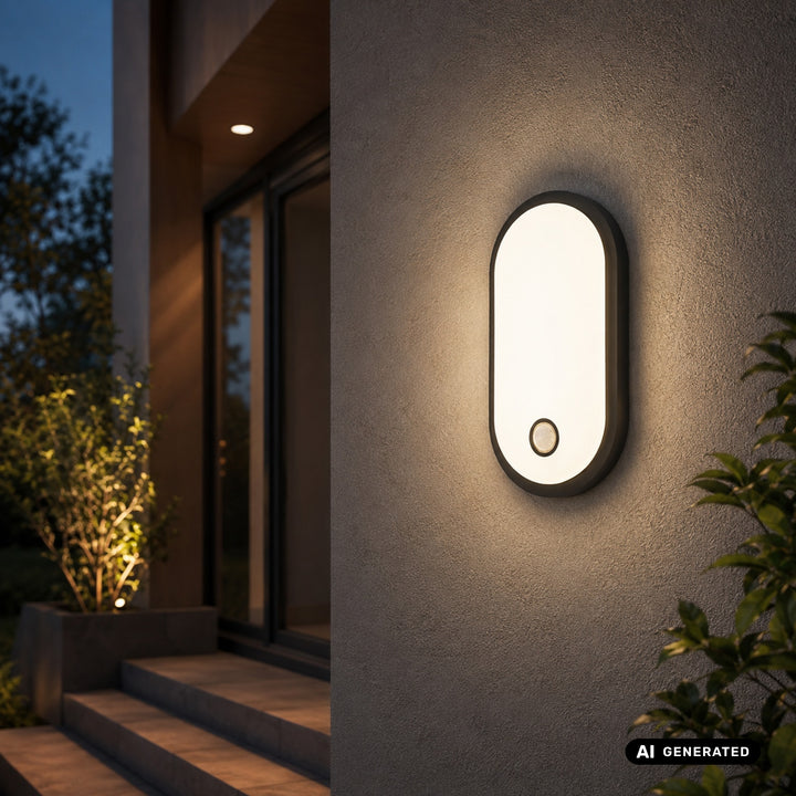 Lámpara LED con sensor de movimiento Maclean, sensor PIR, negra, 10 W/15 W/18 W, IP65, posibilidad de cambiar la temperatura de color a 3000/4000/6000 K, MCE534 B