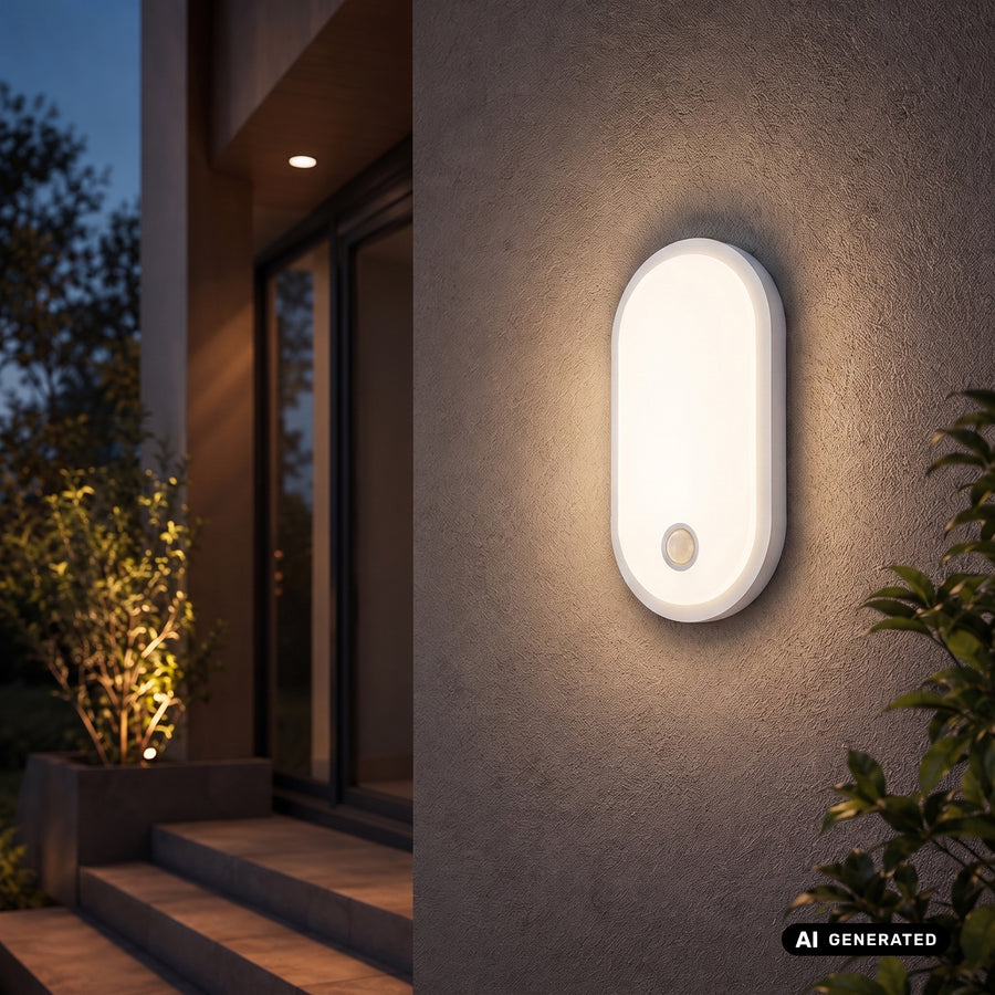 Lámpara LED con sensor de movimiento Maclean, sensor PIR, blanca, 10 W/15 W/18 W, IP65, posibilidad de cambiar la temperatura de color a 3000/4000/6000 K, MCE534 W