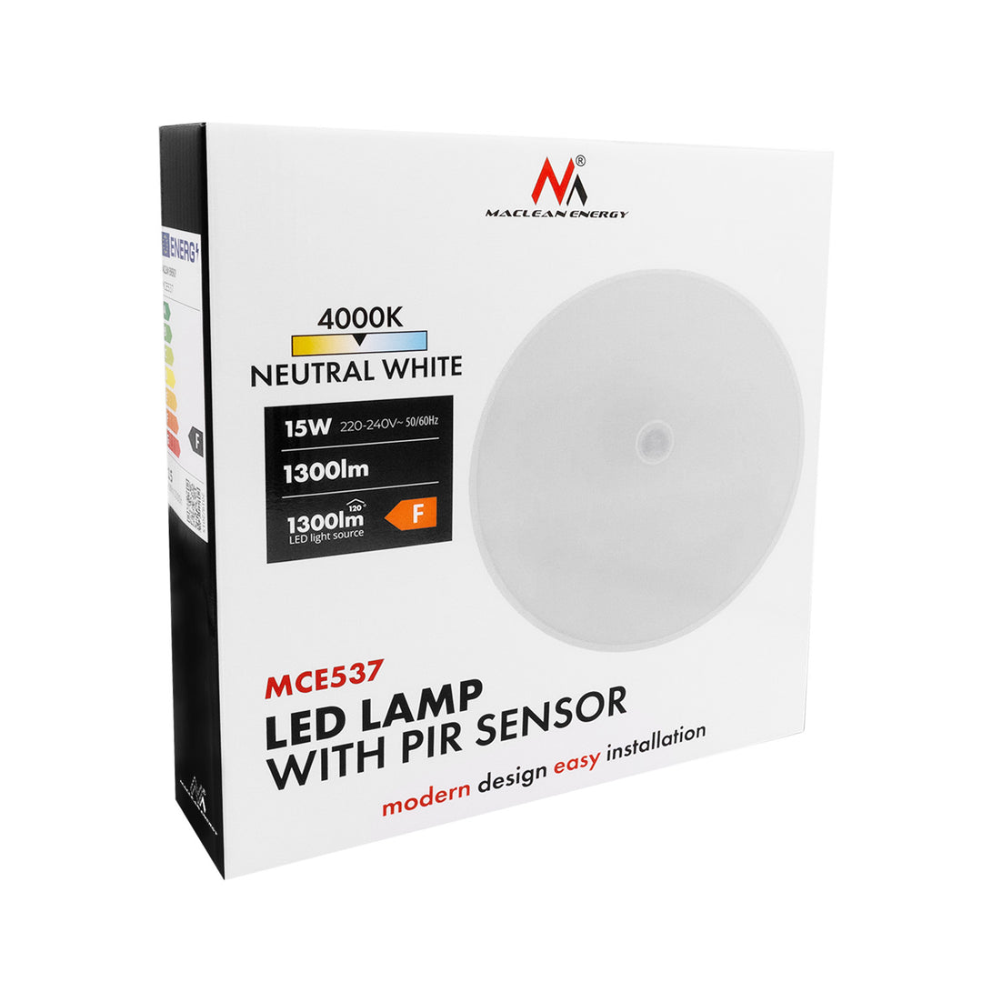 Lámpara LED con sensor PIR Maclean, de techo, 15 W, 1300 lm, IP54, 220-240 V~ 50/60 Hz, MCE537