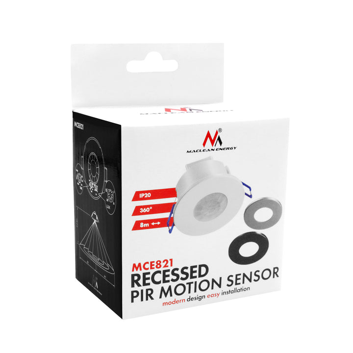 Sensor de movimiento PIR Maclean, empotrable, alcance de 8 m, 600 W/1200 W, 220-240 V CA, 50/60 Hz, MCE821