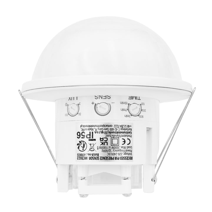 Sensor de presencia PIR Maclean, empotrable, alcance de 10 x 40 m, 1000 W/2000 W, 220-240 V CA, 50/60 Hz, IP54, MCE822
