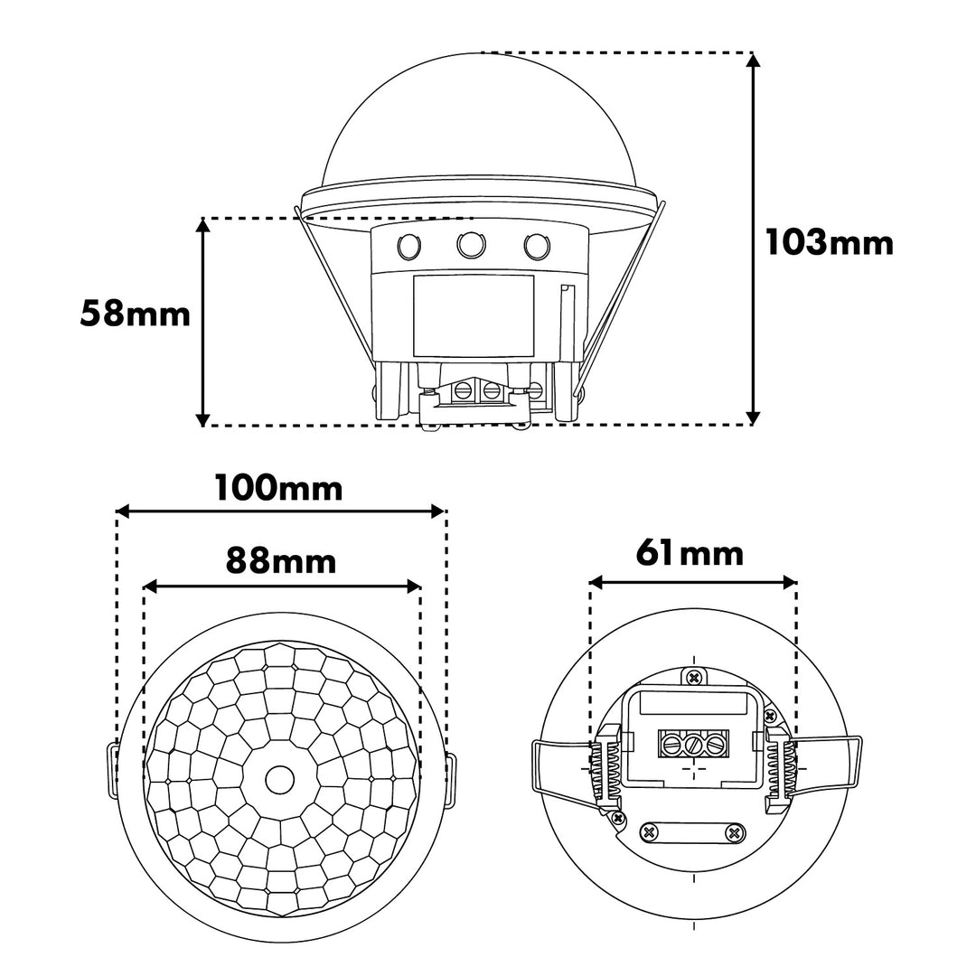 Sensor de presencia PIR Maclean, empotrable, alcance de 10 x 40 m, 1000 W/2000 W, 220-240 V CA, 50/60 Hz, IP54, MCE822