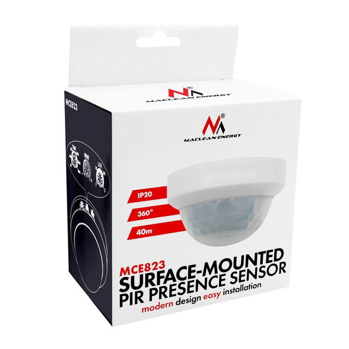 Sensor de presencia PIR Maclean, para montaje en superficie, alcance de 10 x 40 m, 1000 W/2000 W, 220-240 V CA, 50/60 Hz, MCE823