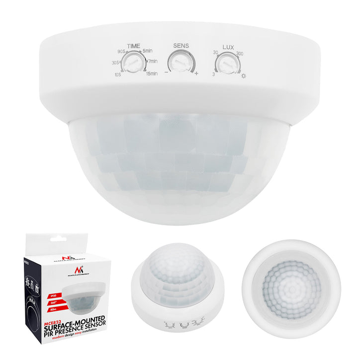 Sensor de presencia PIR Maclean, para montaje en superficie, alcance de 10 x 40 m, 1000 W/2000 W, 220-240 V CA, 50/60 Hz, MCE823
