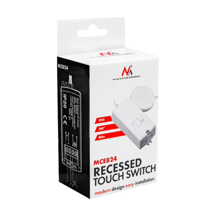 Interruptor táctil empotrable Maclean, <40 mm, 110-240 V CA, carga máxima de 600 W para LED, MCE824