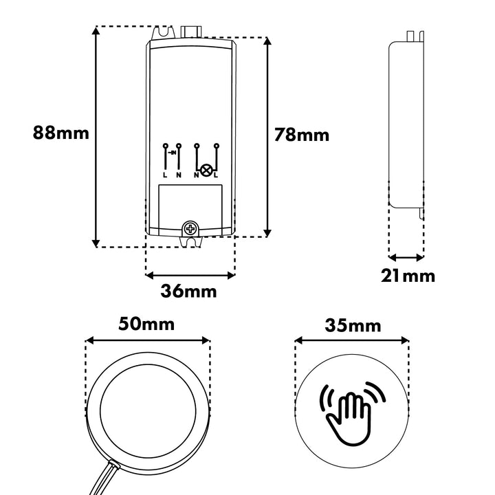 Interruptor táctil empotrable Maclean, <40 mm, 110-240 V CA, carga máxima de 600 W para LED, MCE824