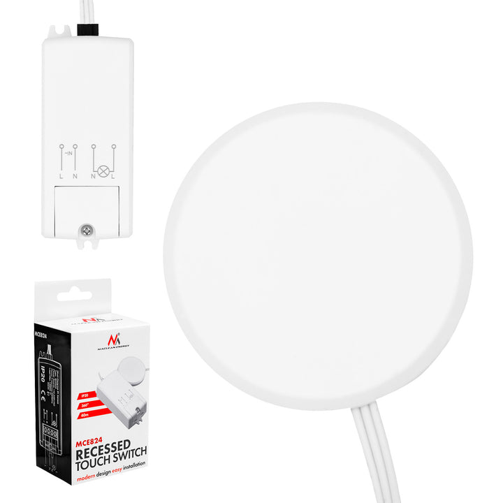 Interruptor táctil empotrable Maclean, <40 mm, 110-240 V CA, carga máxima de 600 W para LED, MCE824