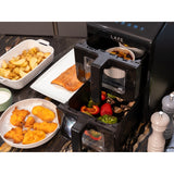 Freidora sin aceite LAFE, freidora de aire, 2 compartimentos de 5 l, potencia de 2460 W, pantalla LCD, Dual Fry