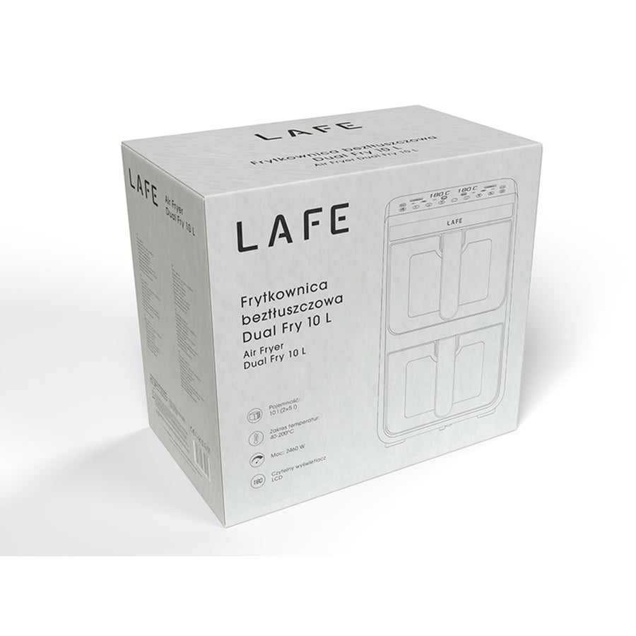 Freidora sin aceite LAFE, freidora de aire, 2 compartimentos de 5 l, potencia de 2460 W, pantalla LCD, Dual Fry