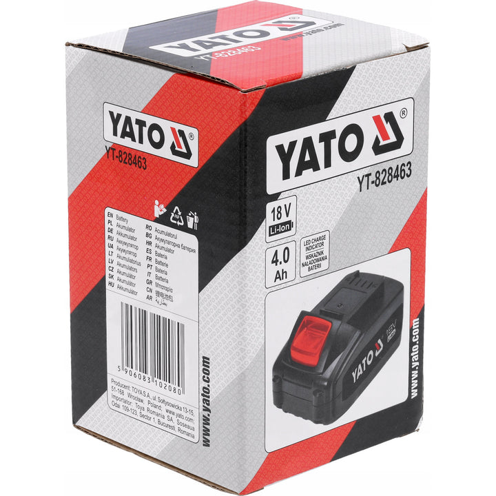Batería para herramientas eléctricas Yato, para la serie 18 V, energía 72 Wh, corriente de salida máxima 60 A, Li-Ion 4 Ah, YT-828463