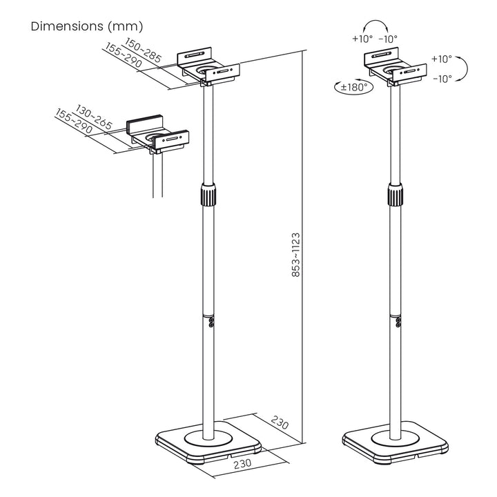 Juego de soportes de suelo para altavoces Maclean, universales, ajuste vertical y horizontal de +10° a -10°, máx. 5 kg, MC-916