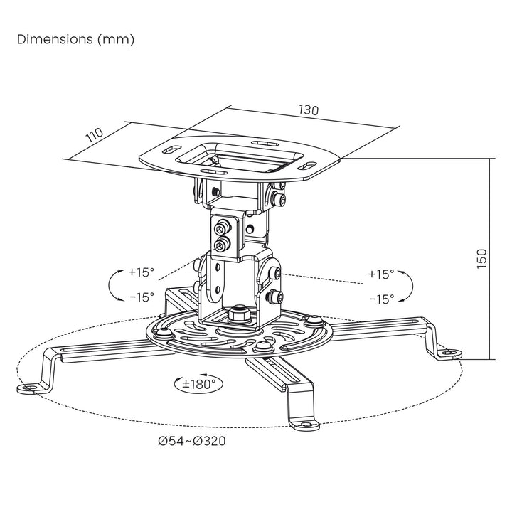 Soporte / colgador de techo para proyector Maclean, 54~320 mm, hasta 13,5 kg, rotación de 360 grados MC-200 B
