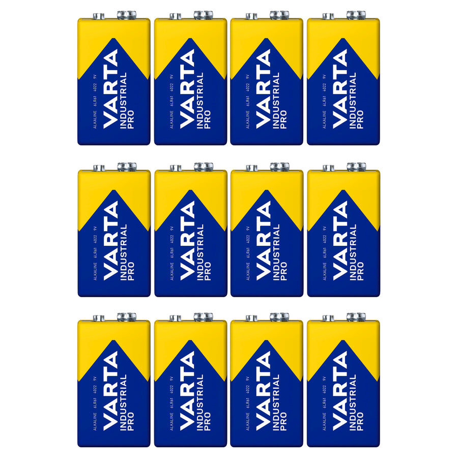 12 pilas R9V R-9 6LR61 9V R-9 alcalinas Varta Industrial Pro