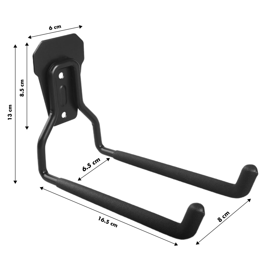 Soporte/colgador de pared Maclean, para neumáticos, herramientas de jardinería, escaleras, mangueras, bicicletas, de acero, carga máxima 35 kg, MC-440, 4 unidades.