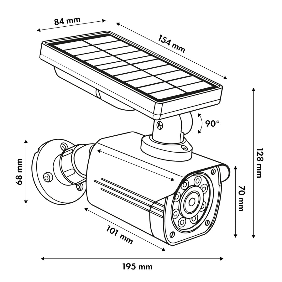 Cámara de seguridad solar falsa, LED parpadeante, sensor de movimiento, iluminación LED, pegatina de regalo, SOL1800S/B