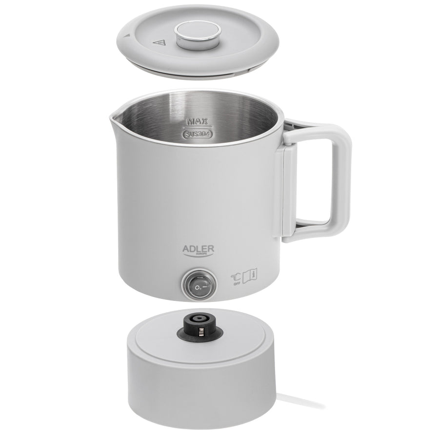 Hervidor eléctrico Adler, para viajes, doble pared, capacidad 0,8 l, potencia máx. 650 W, gris, AD 1388